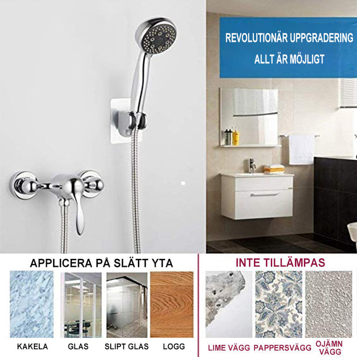 "Justerbar självhäftande duschhuvudshållare i silver, silverfärgad, modern design, utan borrning, fästning på släta ytor."