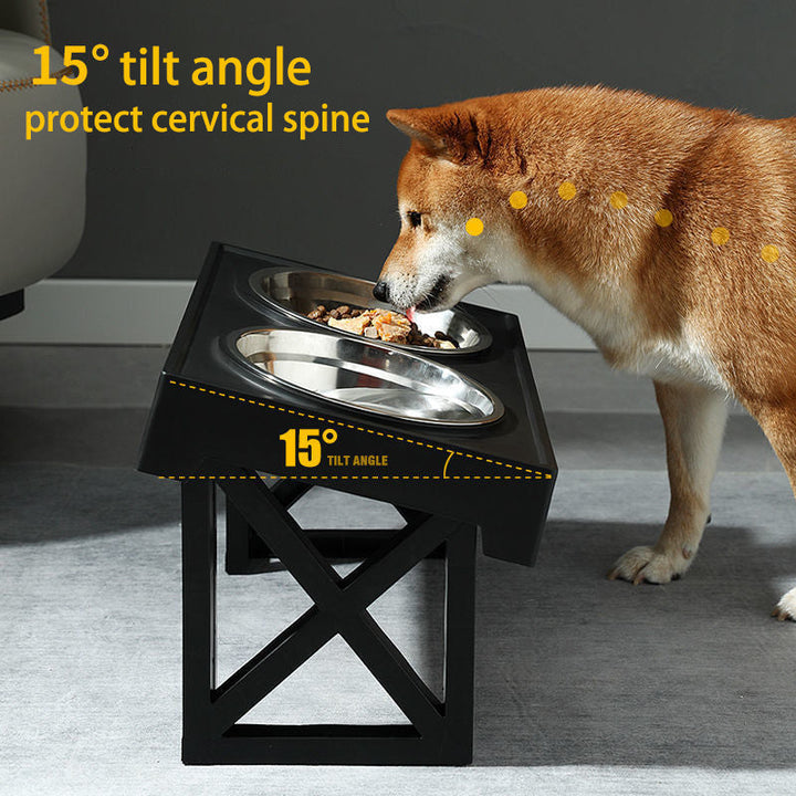 Hundmatskål med justerbar höjd. Rostfria skålar på ergonomisk ställning för bekvämare matupplevelse.