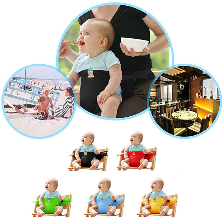 Justerbart babysäkerhetsbälte för stolar, grönt och portabelt, förvandlar stolar till säkra platser för barn.