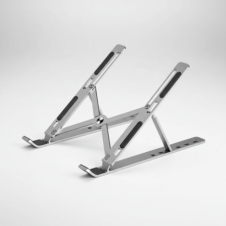 Robust laptopställ i aluminium, tillgängligt i silver, grått och svart. Förbättrar luftflödet.