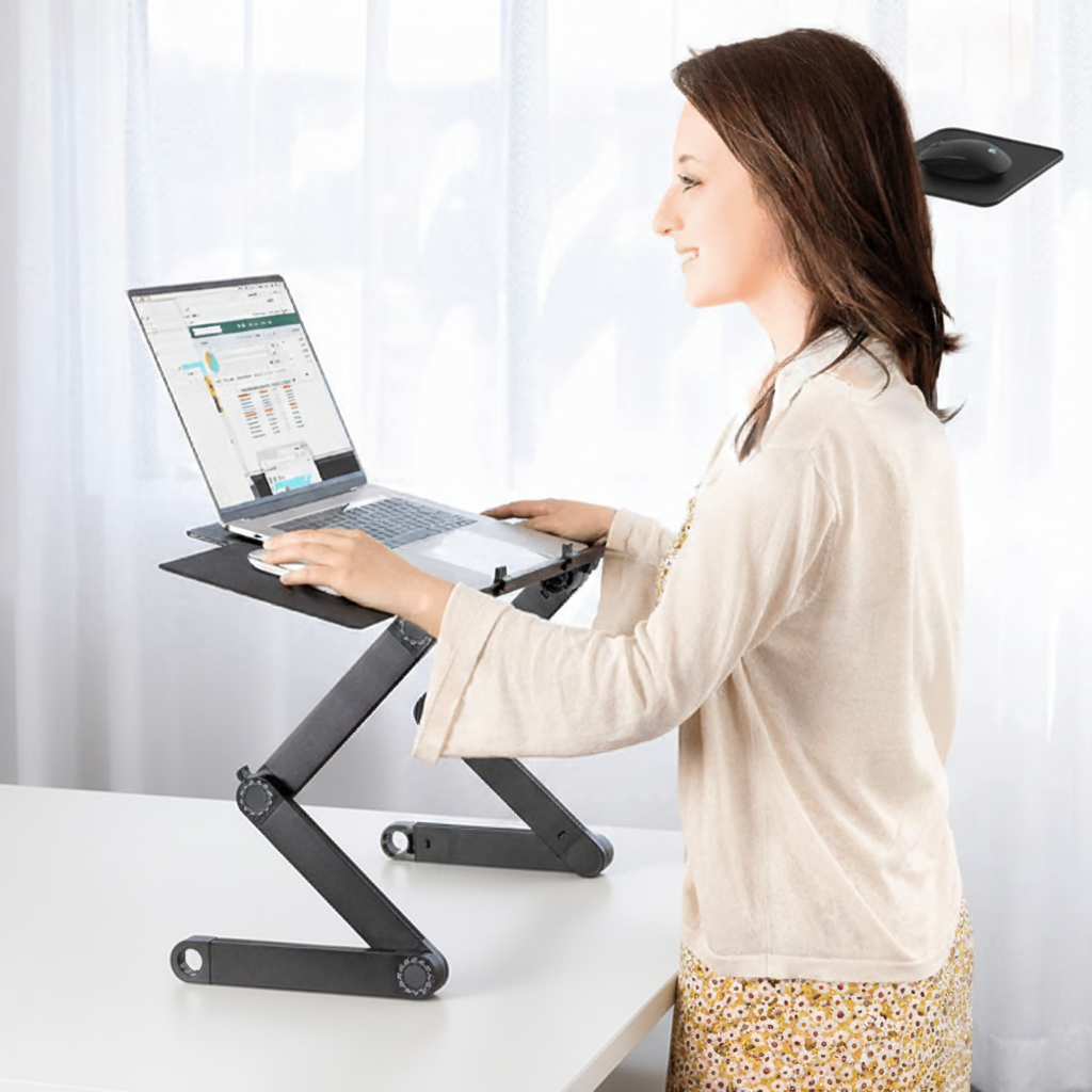 Bärbart laptopställ FlexStand, justerbart för optimal höjd & ergonomi på skrivbordet, perfekt för resor.