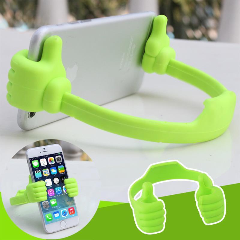 "Justerbart tumme telefonställ - svart och flerfärgat, unik tumme upp design, passar mobiler och surfplattor, unisex."