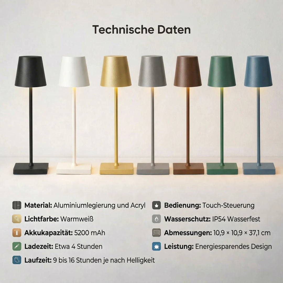 Flexibel utomhusbelysning i form av en batteridriven bordslampa