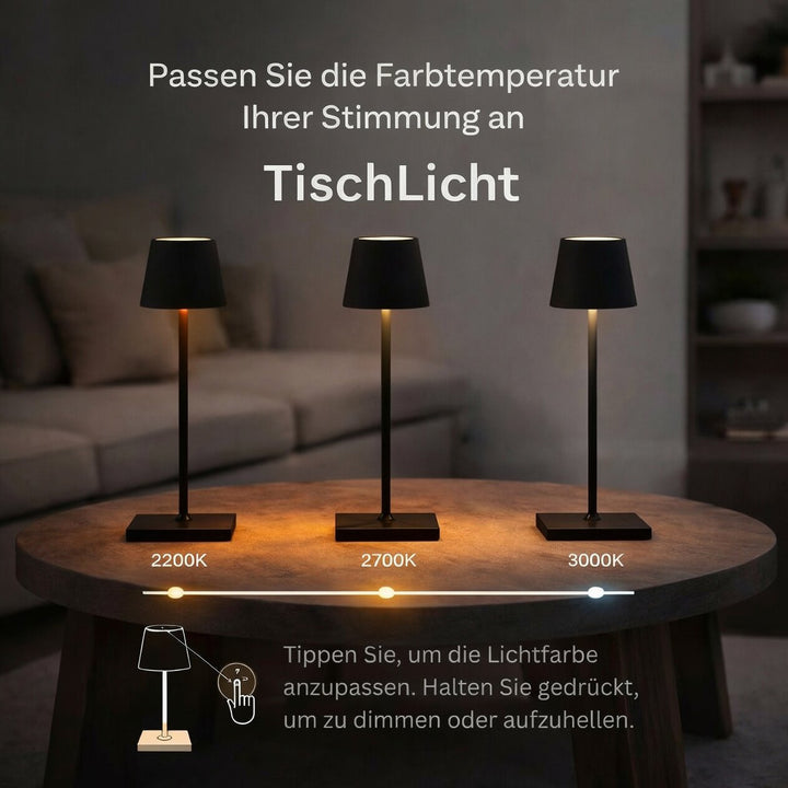 Bordslampa som visar tre olika färgtemperaturer med touch-funktion