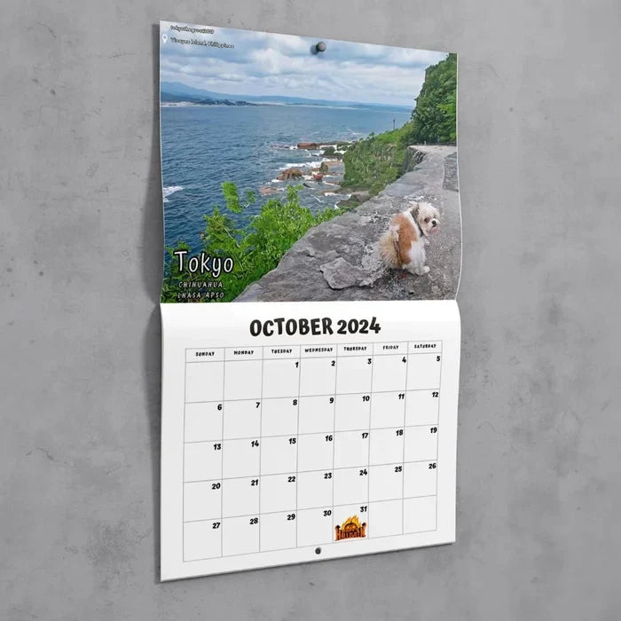 "Kalender 2024 med Hundar - humoristiska illustrationer, månadsvis, perfekt för hemmakontoret, skämtgåva, glädjespridare."