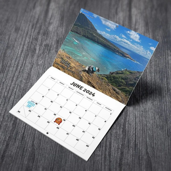 "Kalender 2024 med Hundar - humoristiska illustrationer, månadsvis, perfekt för hemmakontoret, skämtgåva, glädjespridare."