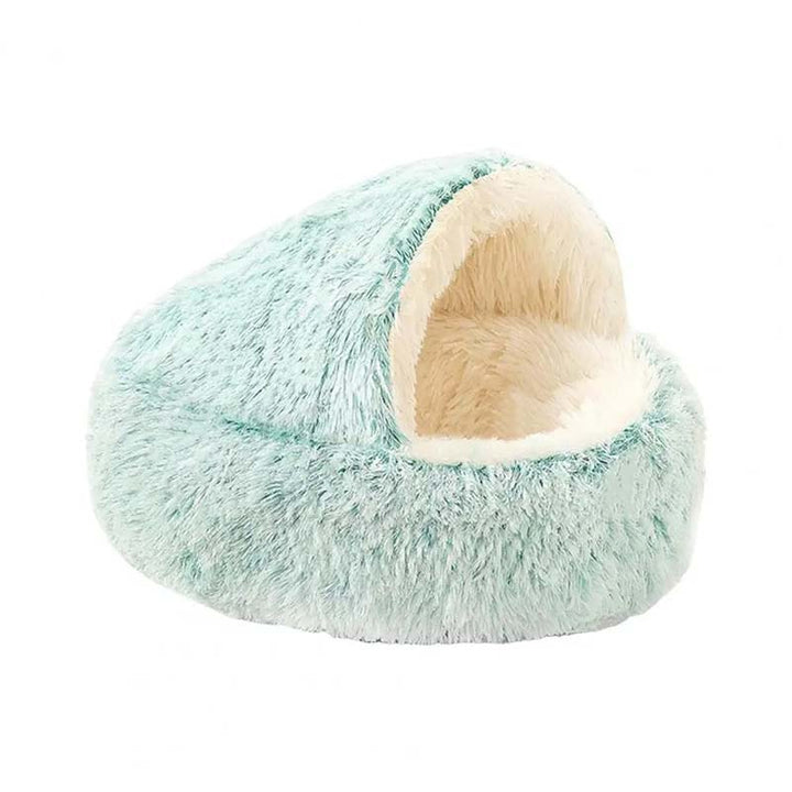 Lyxig plysch kattbädd med tak, en varm och trygg grotta. Perfekt för mysig avkoppling för din katt.
