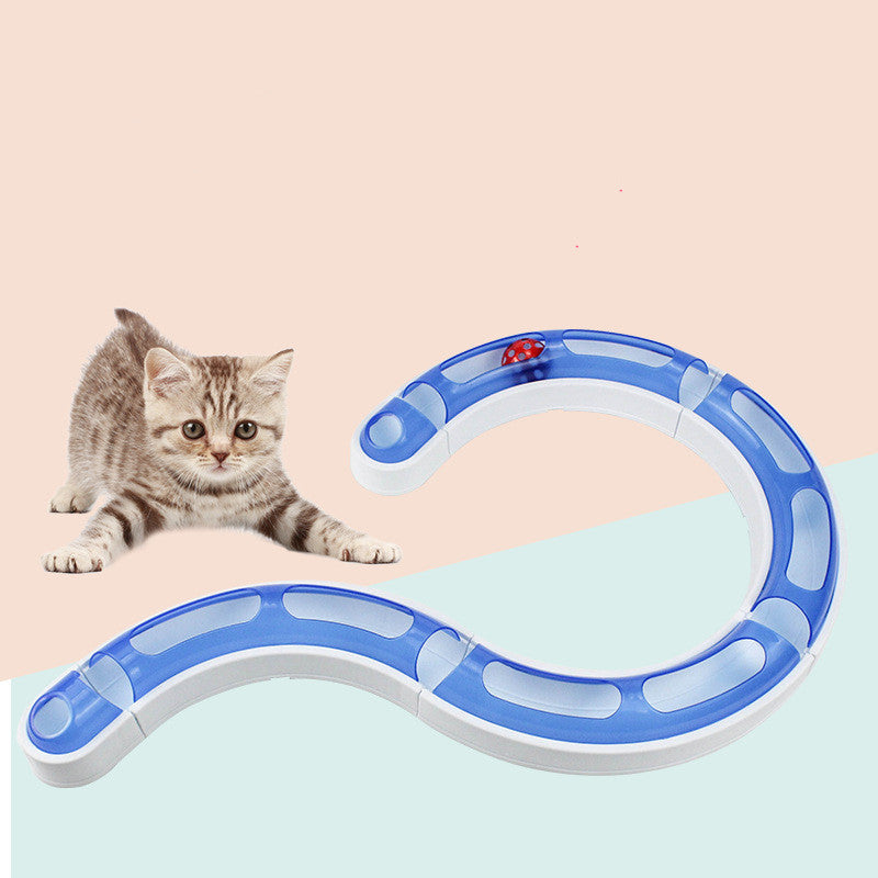 Interaktiv kattleksak: Bollbana med spår och bollar. Stimulerar kattungars & innekattens jaktinstinkt & lekfullhet.