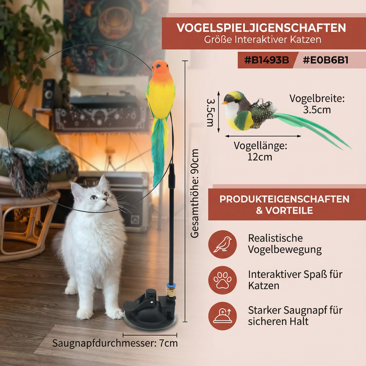 Kattleksak för stimulerande inomhuslek; ett interaktivt fågelspel som tillfredsställer kattens jaktinstinkt med fjädrar.