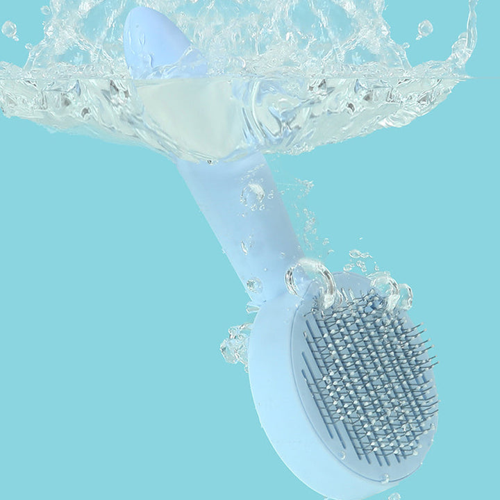 Kattvårdsborste för daglig skötsel, blå färg, ergonomisk design med rostfria stålborstpinnar för effektiv grooming.