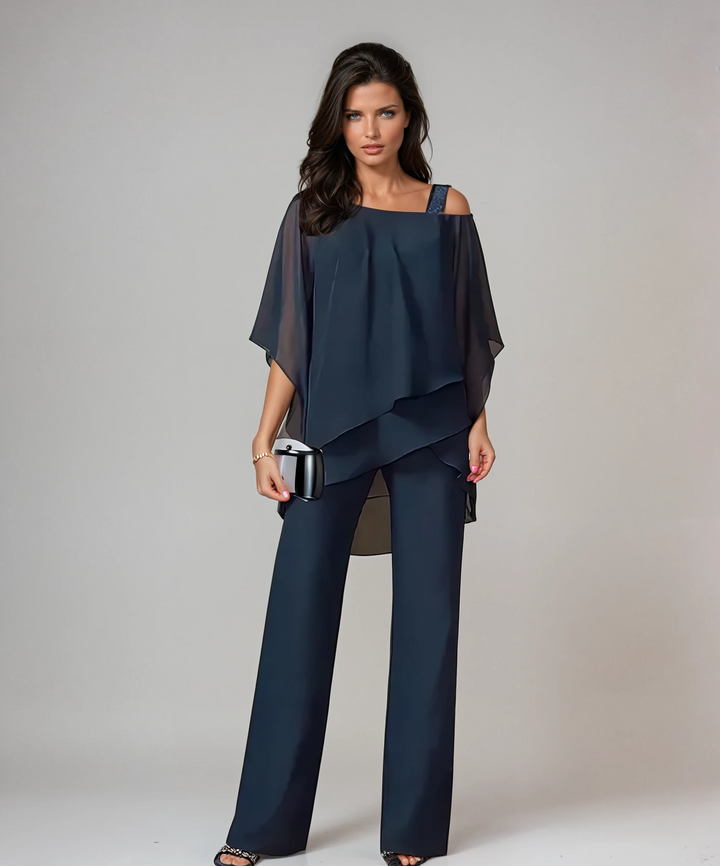 Elegant damset Lucie i mjukt material med topp och byxor för fest