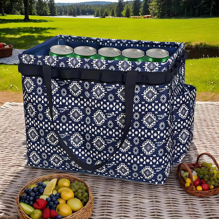 Khakifärgad Norvane campingväska för utomhusbruk. Vattentät och hopfällbar för enkel förvaring.