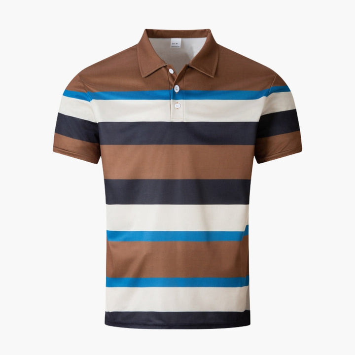 Bekväm kortärmad herrpikétröja med randig design för en avslappnad casual look. Mjuk bomullskvalitet.