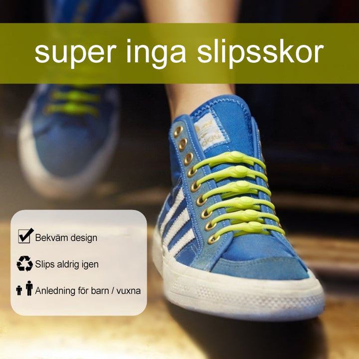 "Knytfria silikon skosnören i färgglada nyanser, elastiska och vattentäta, för unisex skor med öljetter."