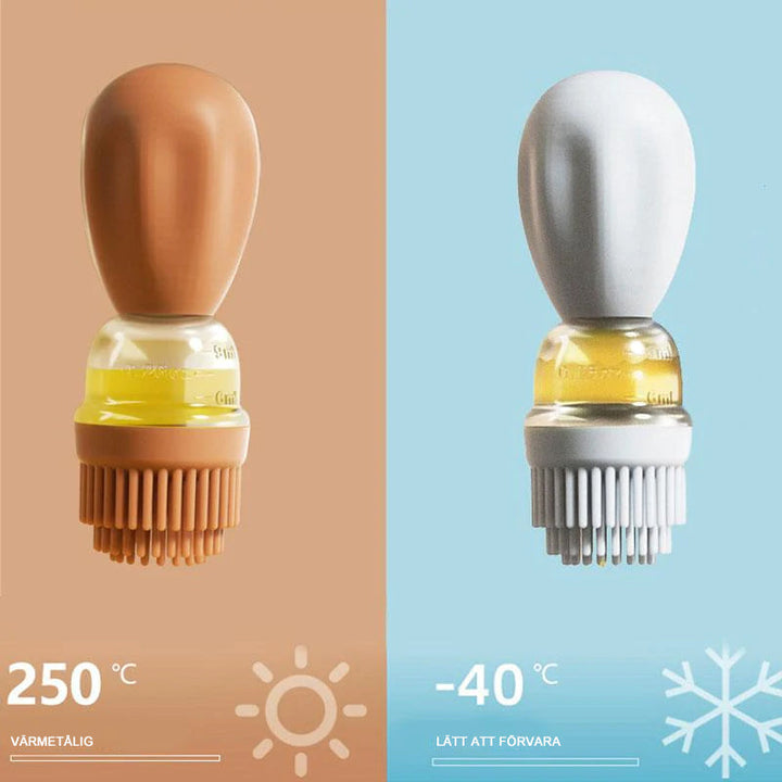 Matlagningsoljeflaska med borste i silikon och PE-material, perfekt för köket.