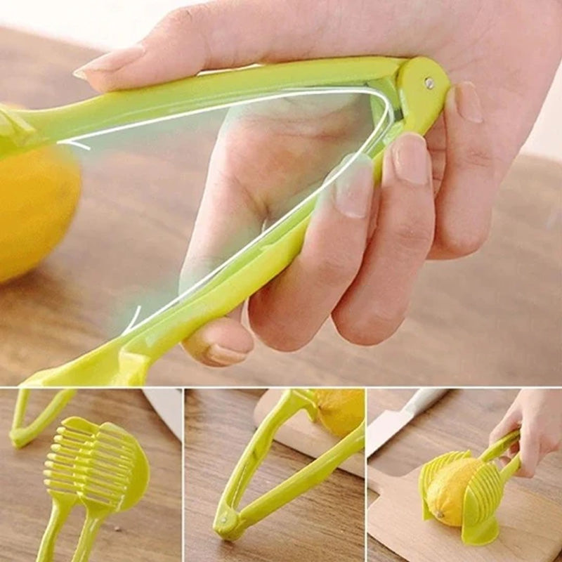 Köksverktyg för snabb slicing i grön och svart ABS-plast, med ergonomiska handtag, för säker och snabb skärning av frukt och grönsaker.