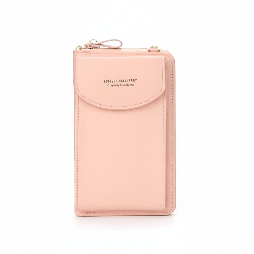 Mångsidig mobilväska för kvinnor. Elegant konstläderdesign som fungerar som plånbok och crossbodyväska.