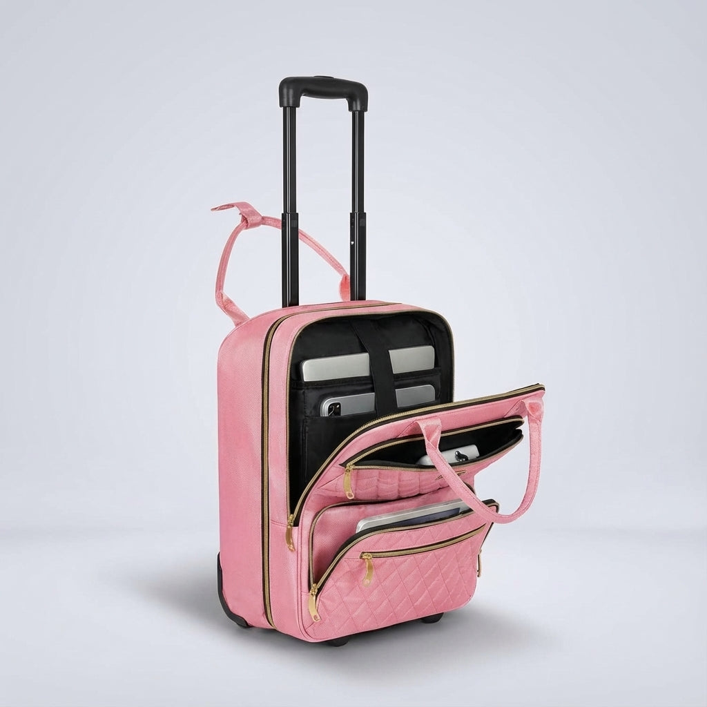 Elegant 'SwiftSeat' trolley för handbagage, kompakt resväska med laptopfack, designad för effektiv och stressfri resa.