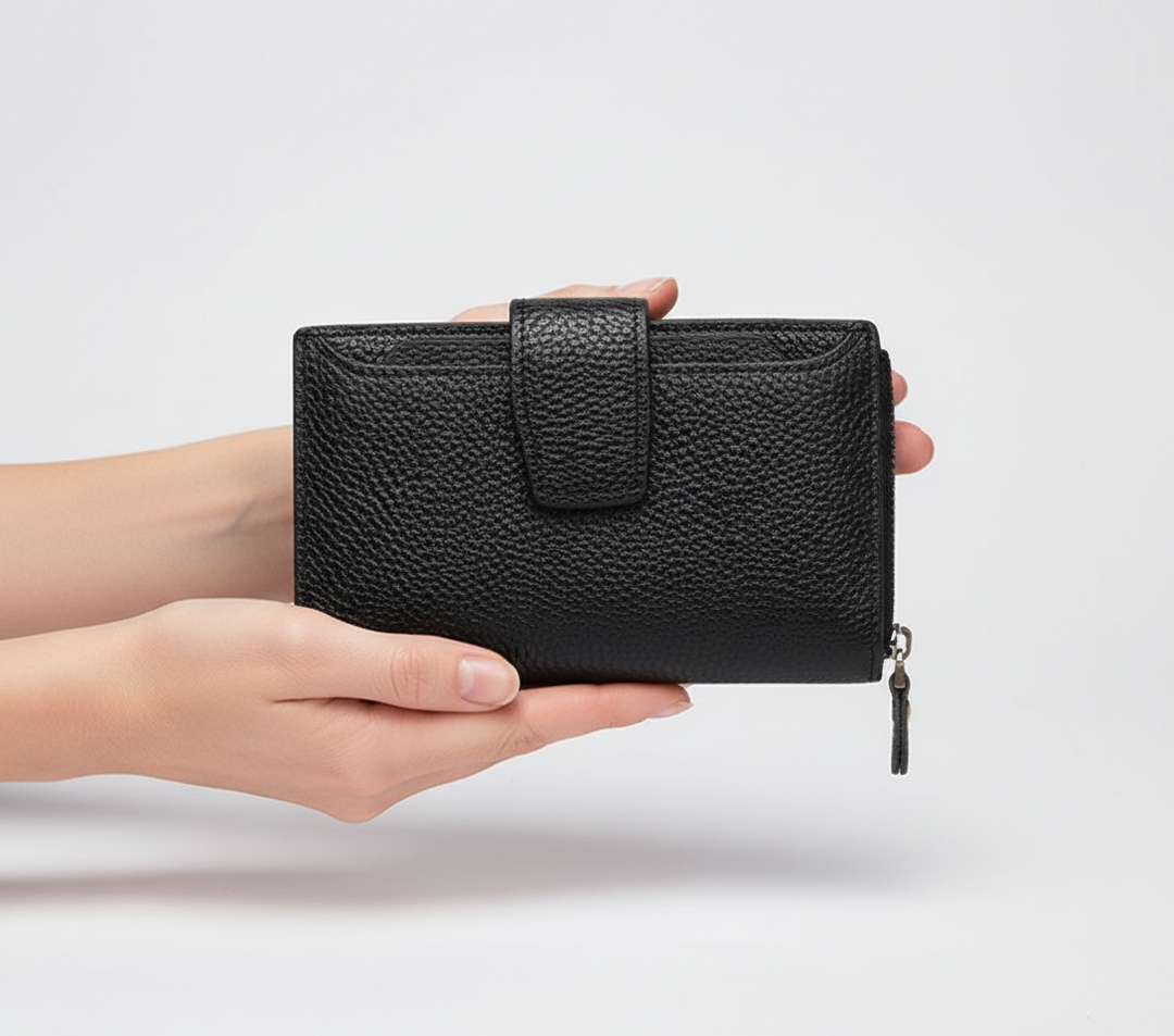 Elegant och kompakt RFID-plånbok för dam. Läderdesign för stil och säkerhet.