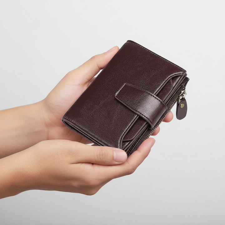 Kompakt RFID-plånbok i mjukt läder för kvinnor. Säker och stilren accessoar.