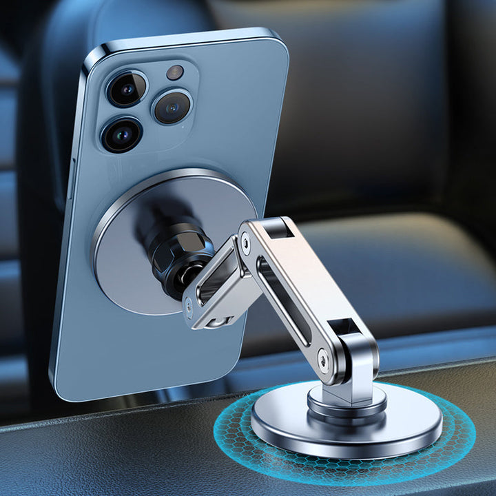 Kompakt magnetisk telefonhållare med 360° rotation, svart, för bilkörning.