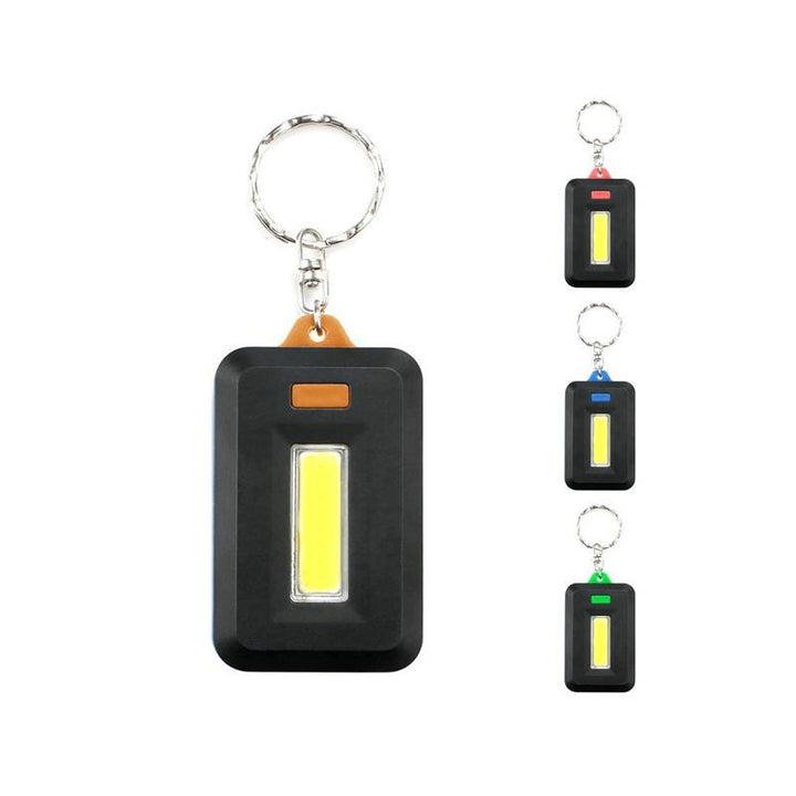 "Kompakt mini LED-ficklampa nyckelring i svart med 3 ljuslägen, perfekt för nattvandring och camping."