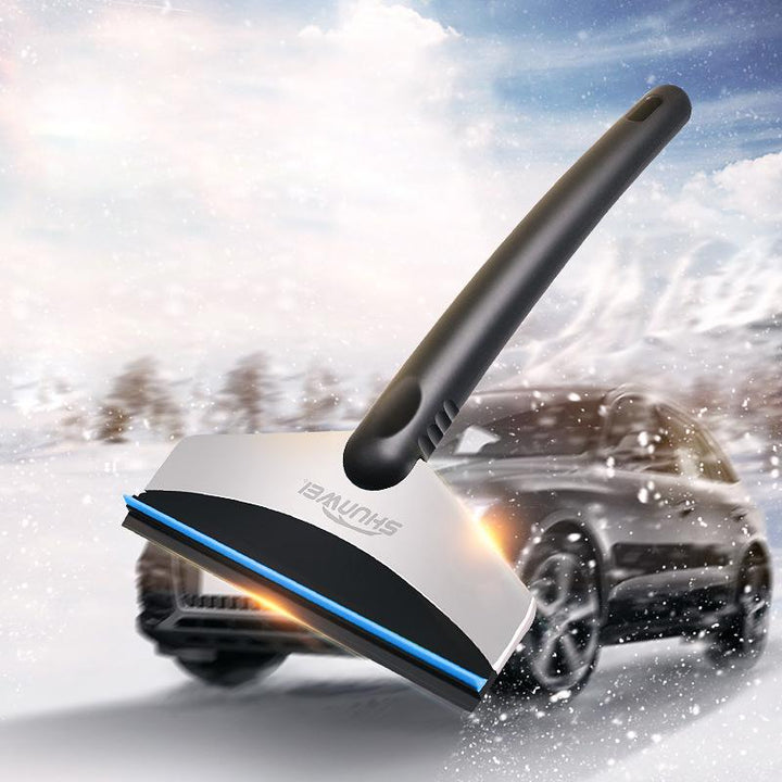 Kompakt mini snöskyffel för bil, ergonomisk design, skyddar glas från repor. Perfekt för enkel snöröjning.