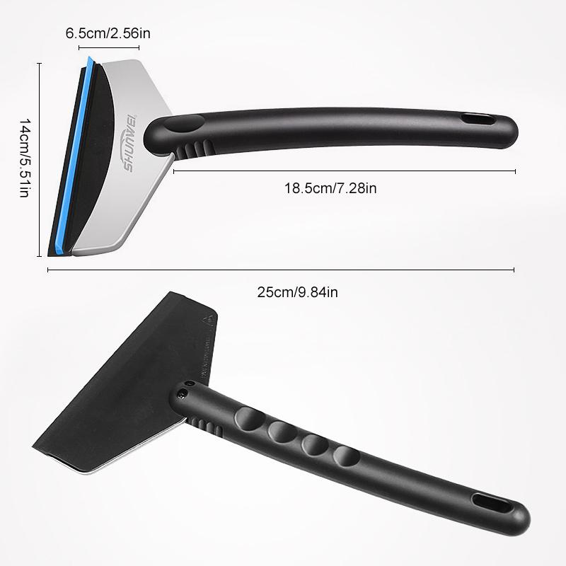 Kompakt mini snöskyffel för bil, ergonomisk design, skyddar glas från repor. Perfekt för enkel snöröjning.