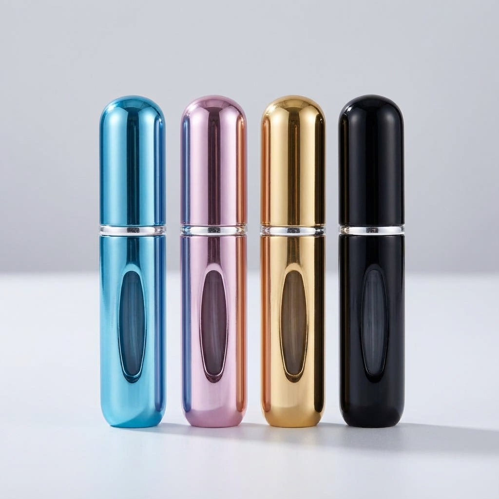 Läckagesäker PocketMist reseparfymatomisator med smart påfyllningsdesign. Perfekt för handväskan och skönhetsrutinen.