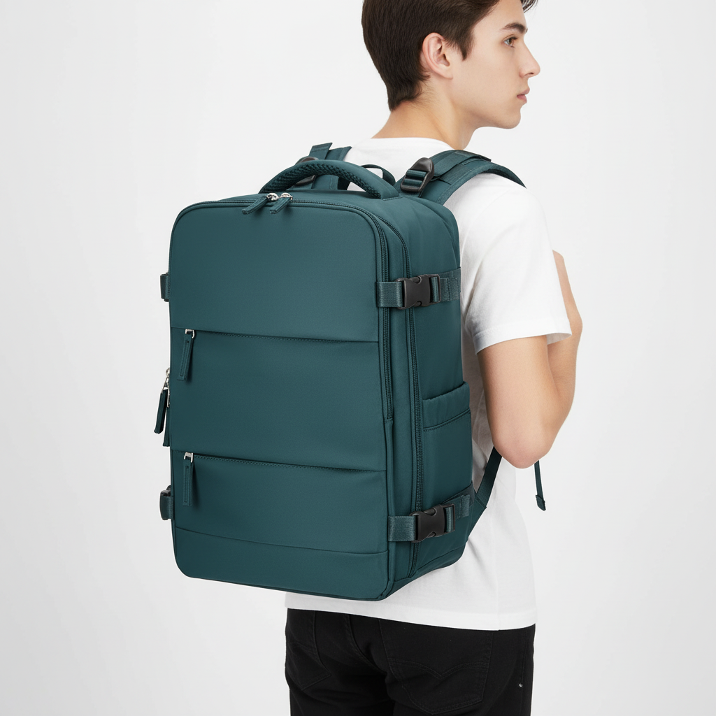Blå pendlingsryggsäck med ergonomisk design, passar perfekt för jobb, skola och stadsliv.