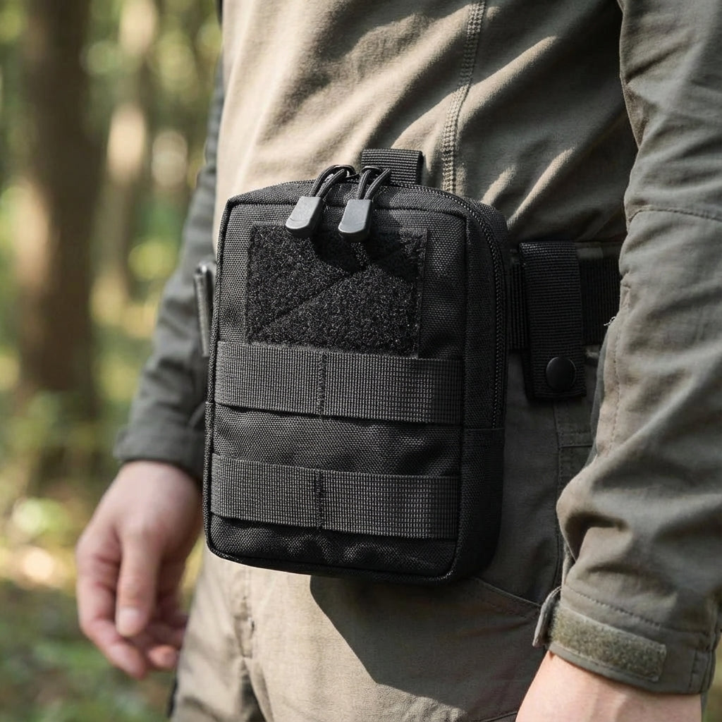 Kompakt taktisk Molle-väska i nylon för utomhusbruk. Perfekt för förvaring av överlevnadsutrustning och EDC.