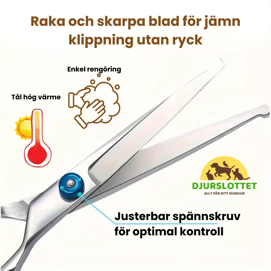 Hundsax set för enkel pälsvård, inkluderar rak, böjd och effileringssax för alla behov vid trimning.