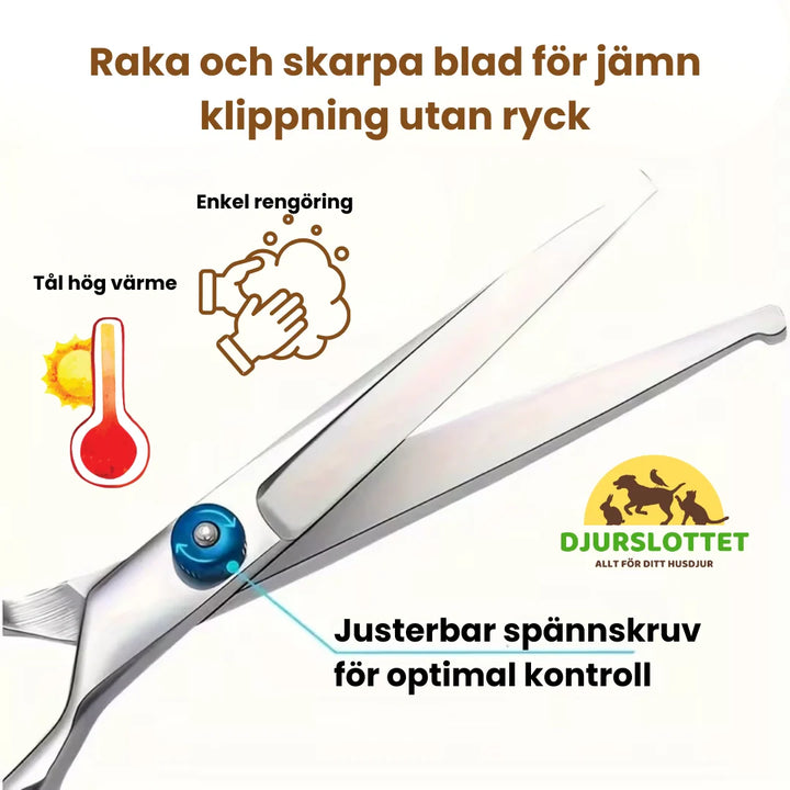 Hundsax set för enkel pälsvård, inkluderar rak, böjd och effileringssax för alla behov vid trimning.