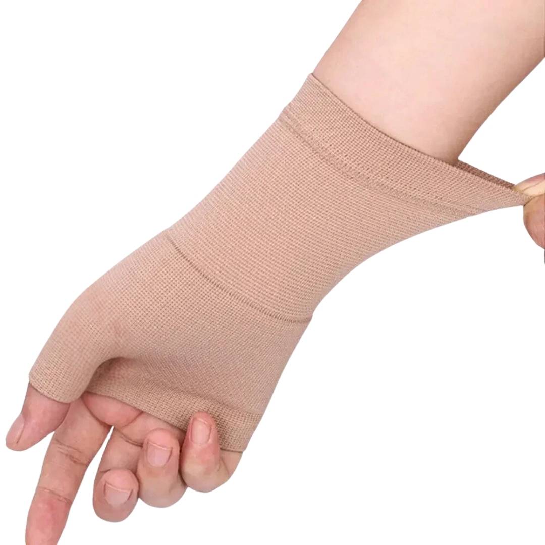Ergonomiskt handledsskydd med tumstöd i svart färg, sida