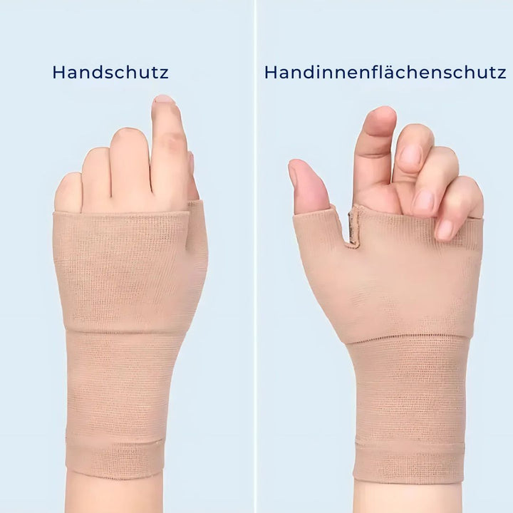 Beige och svart kompressionsledskydd för handleden uppifrån