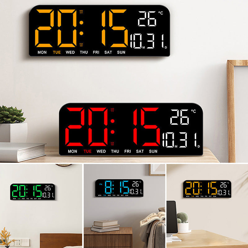 "Könsneutral LED väckarklocka med stor HD-skärm, stilren design och multifunktionell display."