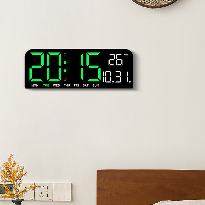 "Könsneutral LED väckarklocka med stor HD-skärm, stilren design och multifunktionell display."