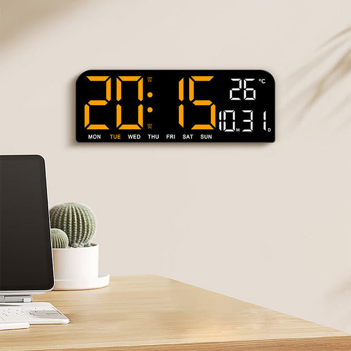"Könsneutral LED väckarklocka med stor HD-skärm, stilren design och multifunktionell display."