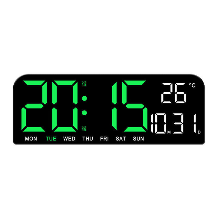 "Könsneutral LED väckarklocka med stor HD-skärm, stilren design och multifunktionell display."
