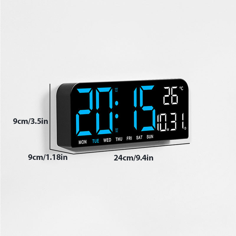 "Könsneutral LED väckarklocka med stor HD-skärm, stilren design och multifunktionell display."