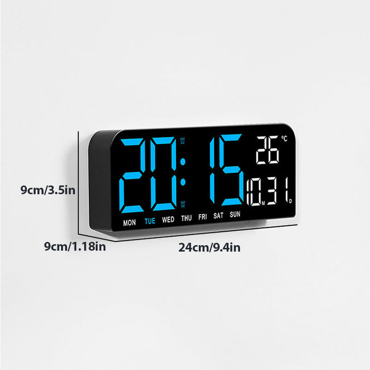 "Könsneutral LED väckarklocka med stor HD-skärm, stilren design och multifunktionell display."