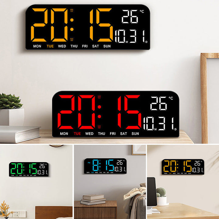 "Könsneutral LED väckarklocka med stor HD-skärm, stilren design och multifunktionell display."