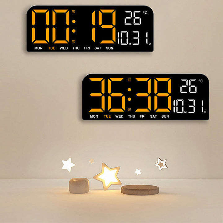 "Könsneutral LED väckarklocka med stor HD-skärm, stilren design och multifunktionell display."