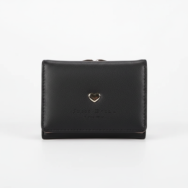Elegant liten damplånbok i PU-läder, perfekt accessoar med unik hjärtformad dragkedja.