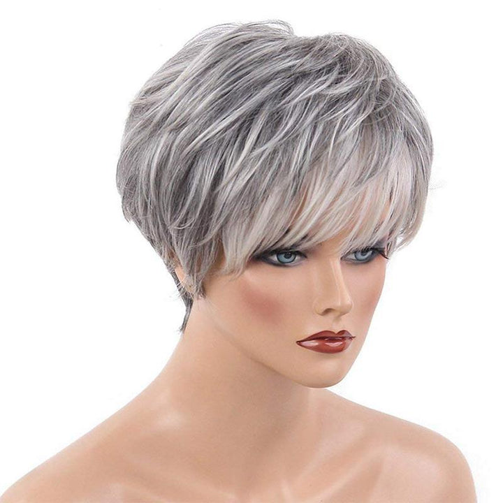 "Kort kemisk fiber peruk för kvinnor, glänsande och elegant look, naturlig stil, silkesmjukt och bekvämt bärande."