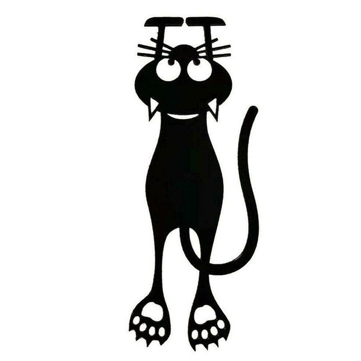 "Kreativt utklippt svart kattbokmärke i elegant siluett, perfekt för bokälskare och som present till kattälskare."