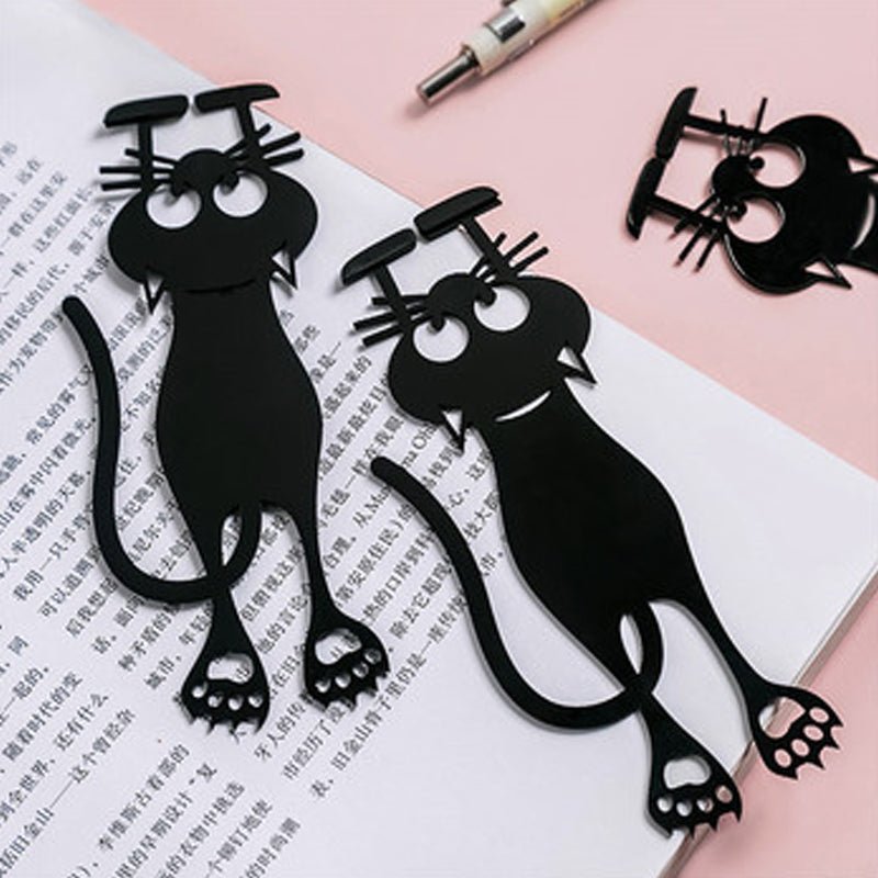 "Kreativt utklippt svart kattbokmärke i elegant siluett, perfekt för bokälskare och som present till kattälskare."