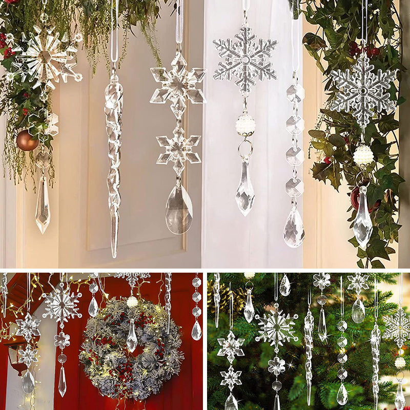 "Kristall Snöflinge Dekoration som glittrar mot bakgrund, perfekt för juldekoration med elegant och hållbar akryl."