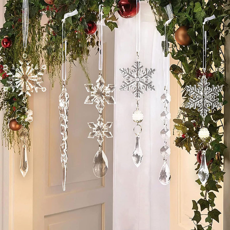 "Kristall Snöflinge Dekoration som glittrar mot bakgrund, perfekt för juldekoration med elegant och hållbar akryl."