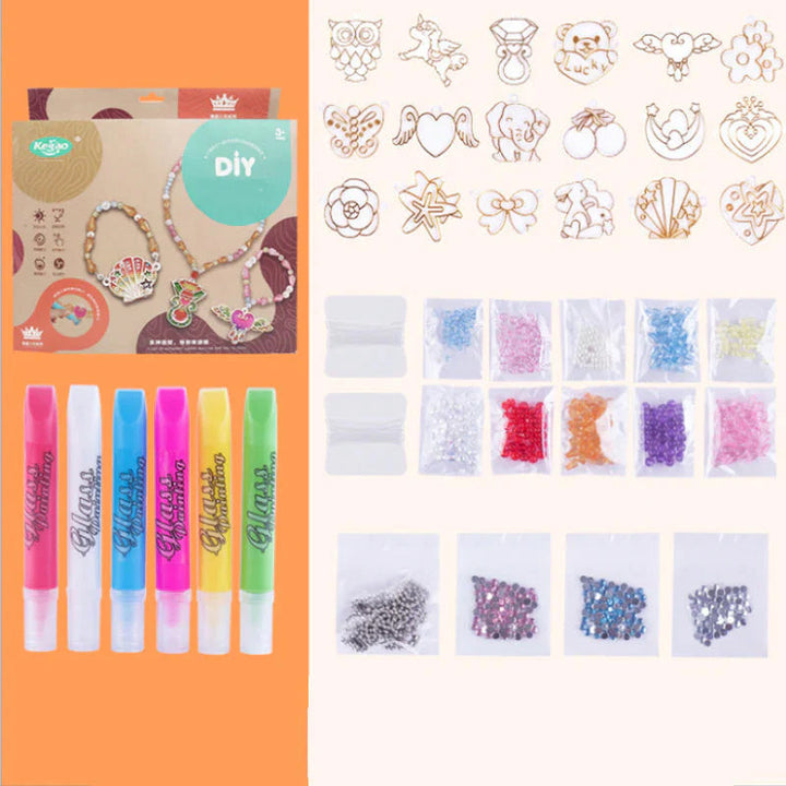 "Kristallmålning DIY Kit med 6 färgglada hängen, barn som skapar konstverk och dekorerar med diamanter."
